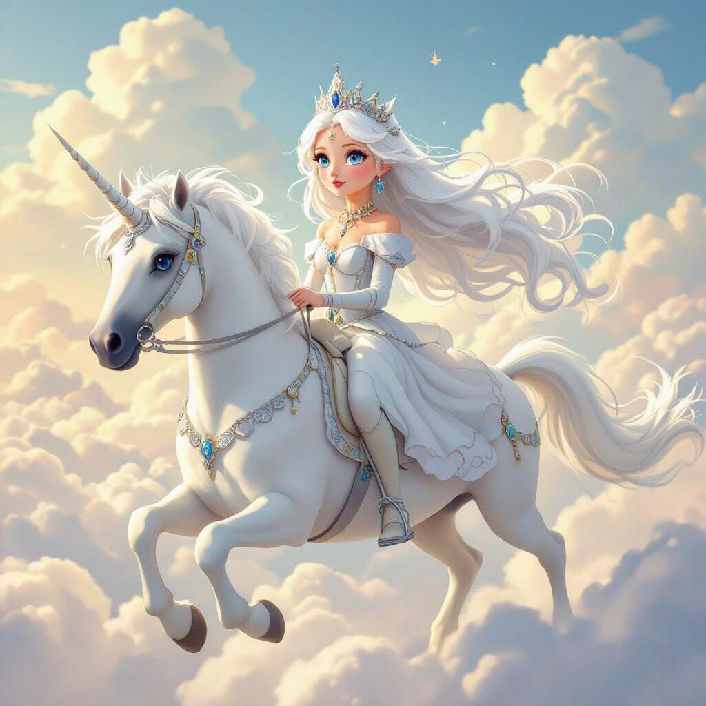 Princess Rides Unicorn in Whimsical Animation Style