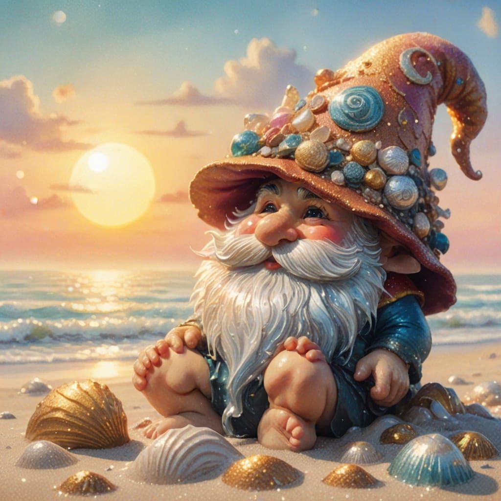 Gnome on Beach in Impressionist Style