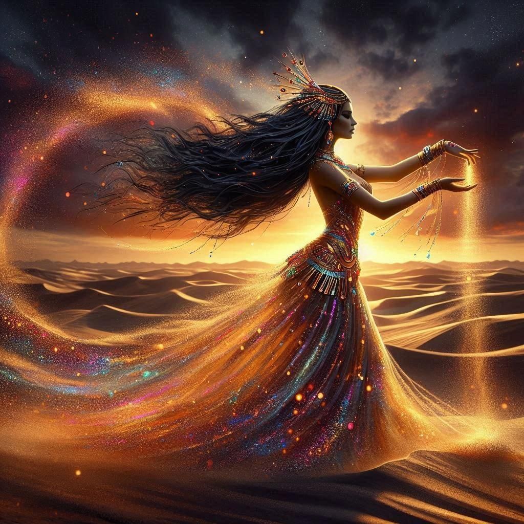 Mystical Sorceress Conjure Golden Desert Magic