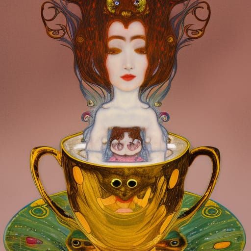Demon in Teacup as Klimt-Inspired Art