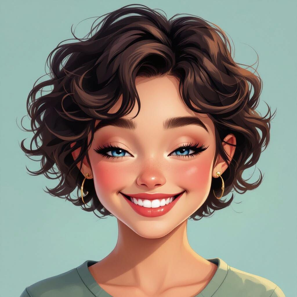 Joyful Teen Girl Portrait Digital Painting