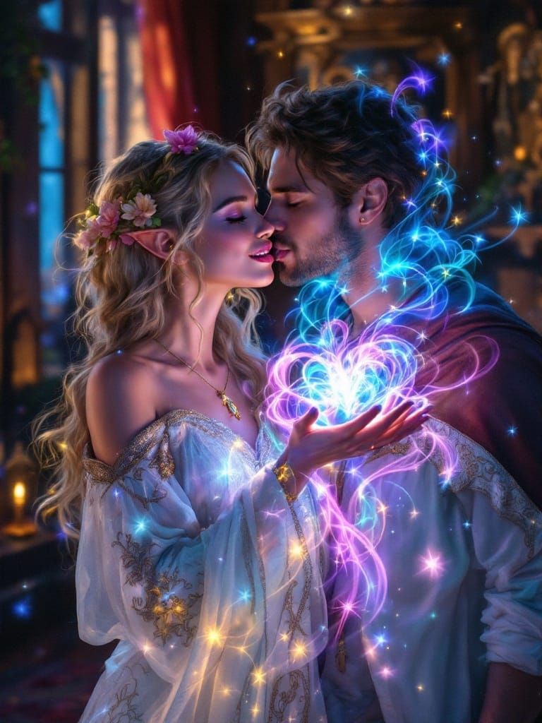 Ethereal Elf Bard in Enchanted Tavern Bedroom