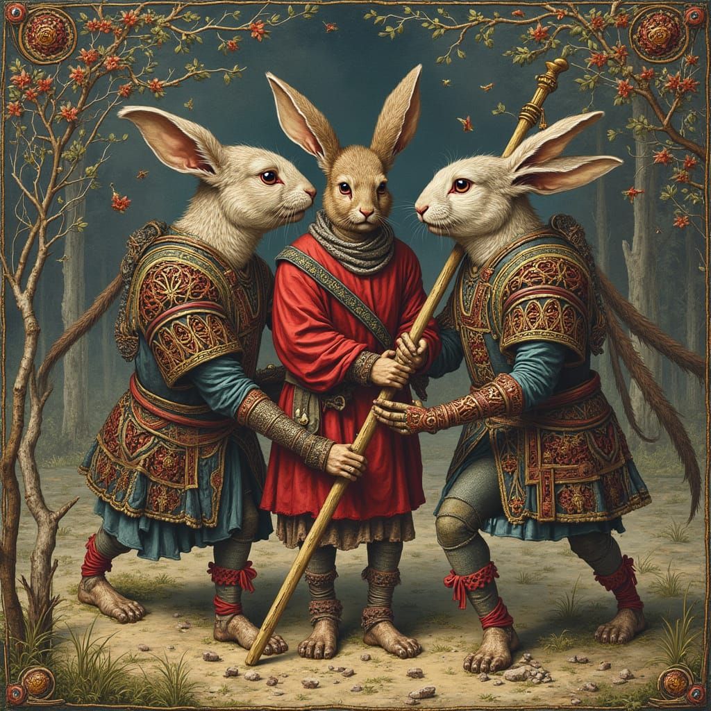 Rabbit Warriors Abduct Serf in Medieval Drollery