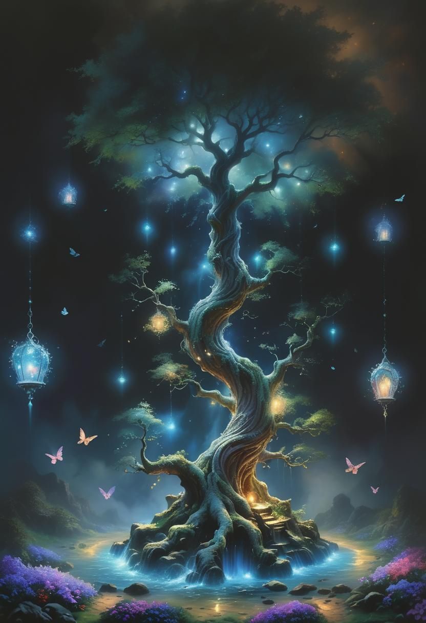 Magical Glowing Tree in Ethereal Fantasy Landscape