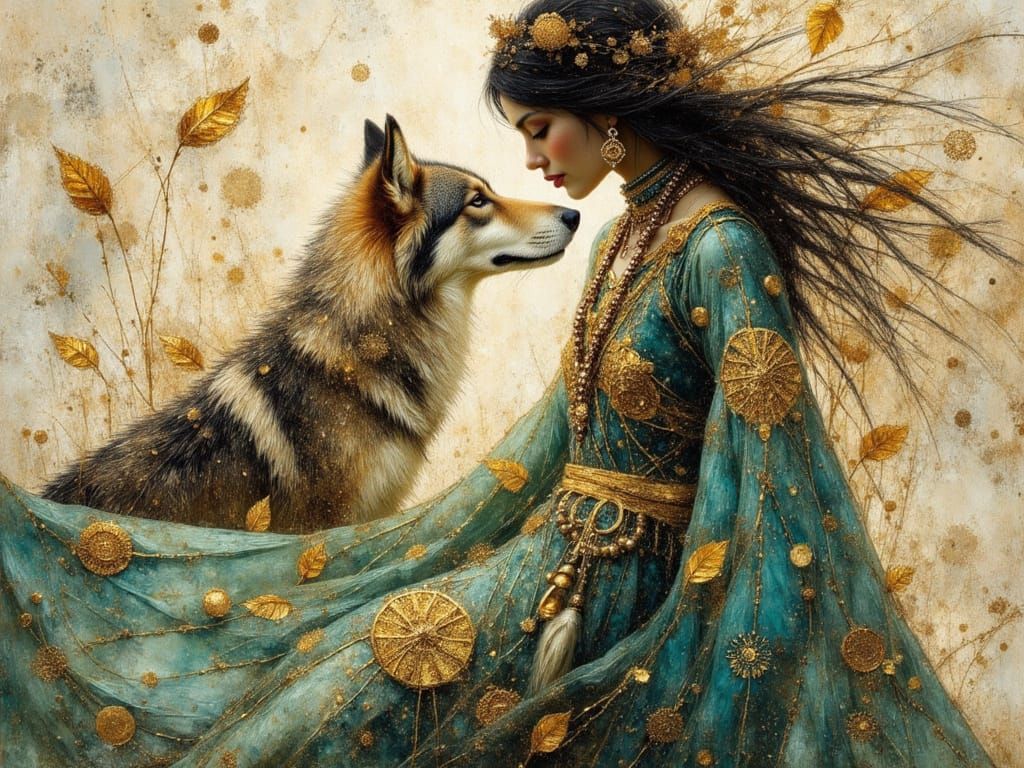 Native American Princess and Wolf Silhouette