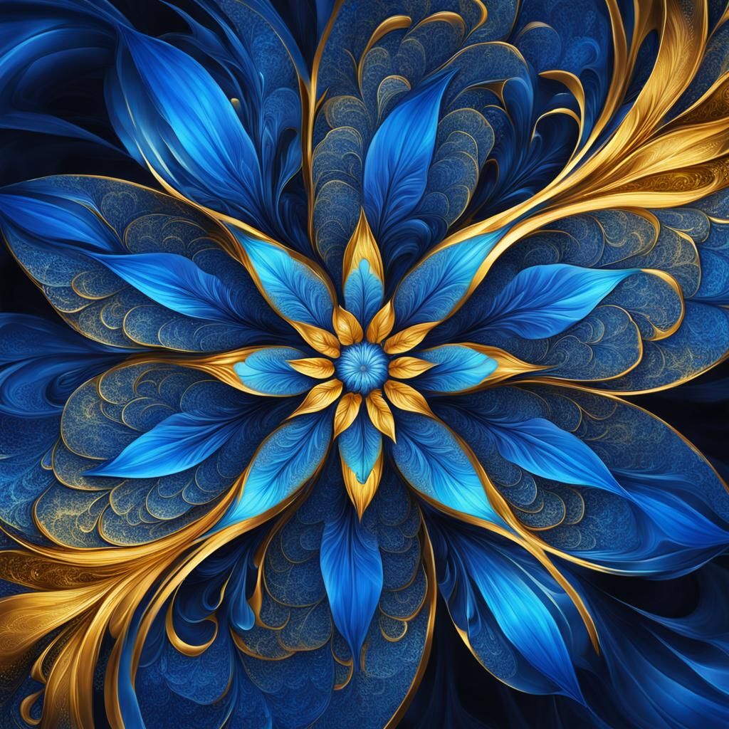 Golden Blue Flower in Abstract Mythological Style