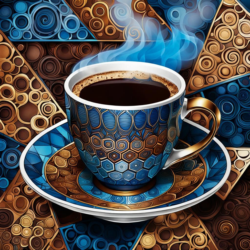 Steaming Coffee Cup in Coloring Book Style