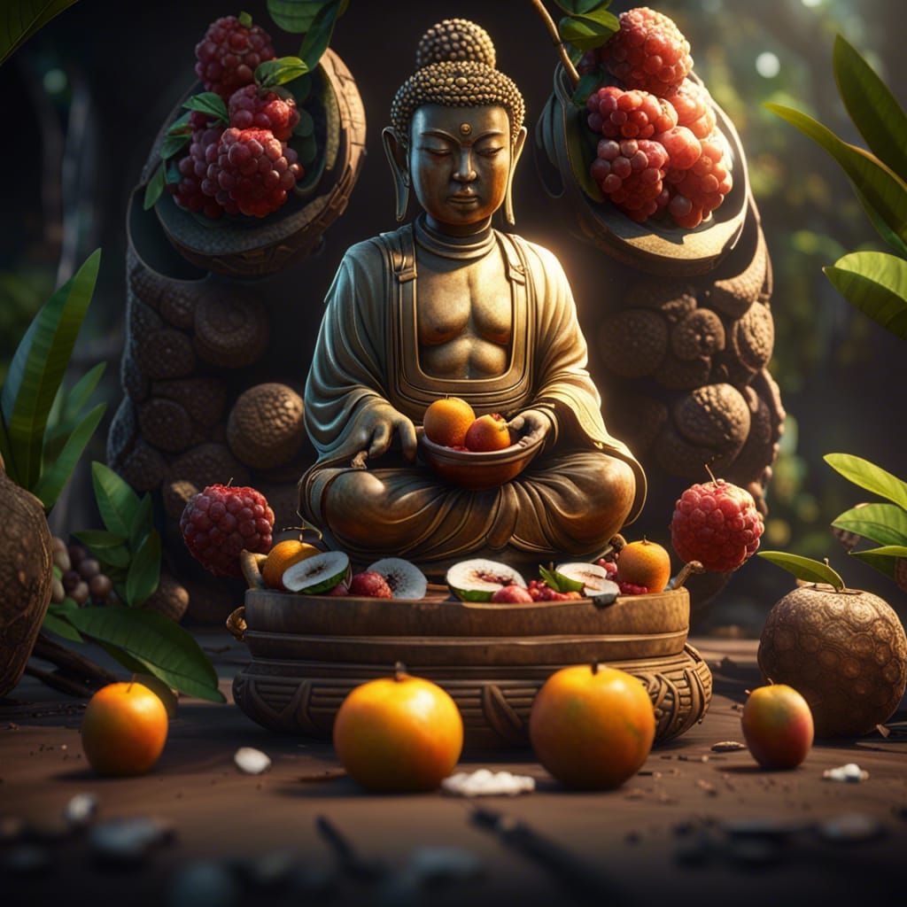 Buddha Fruit in Epic 3D Game Cinematic Style