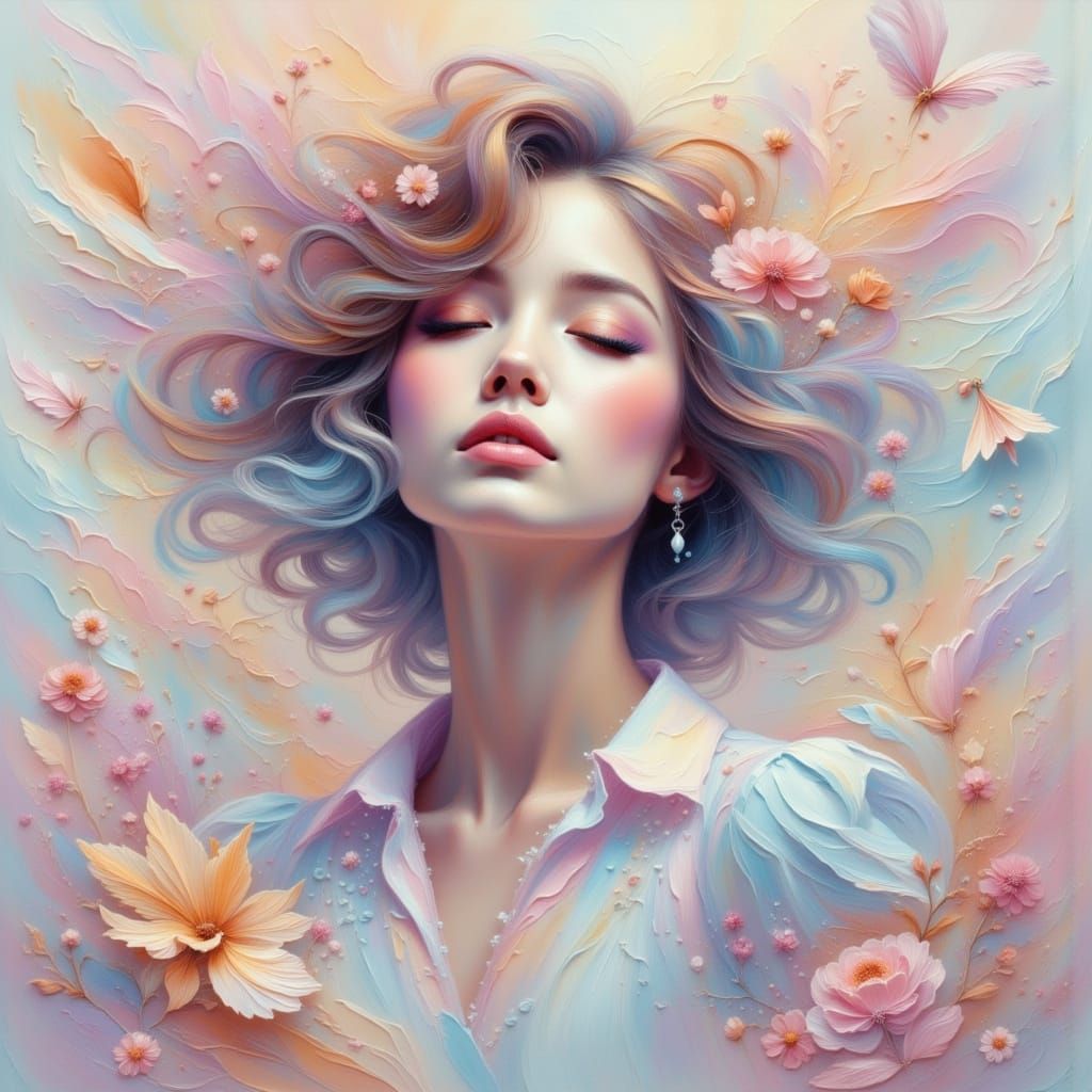 Dreamy Portrait of Woman Enjoying Nostalgic Music