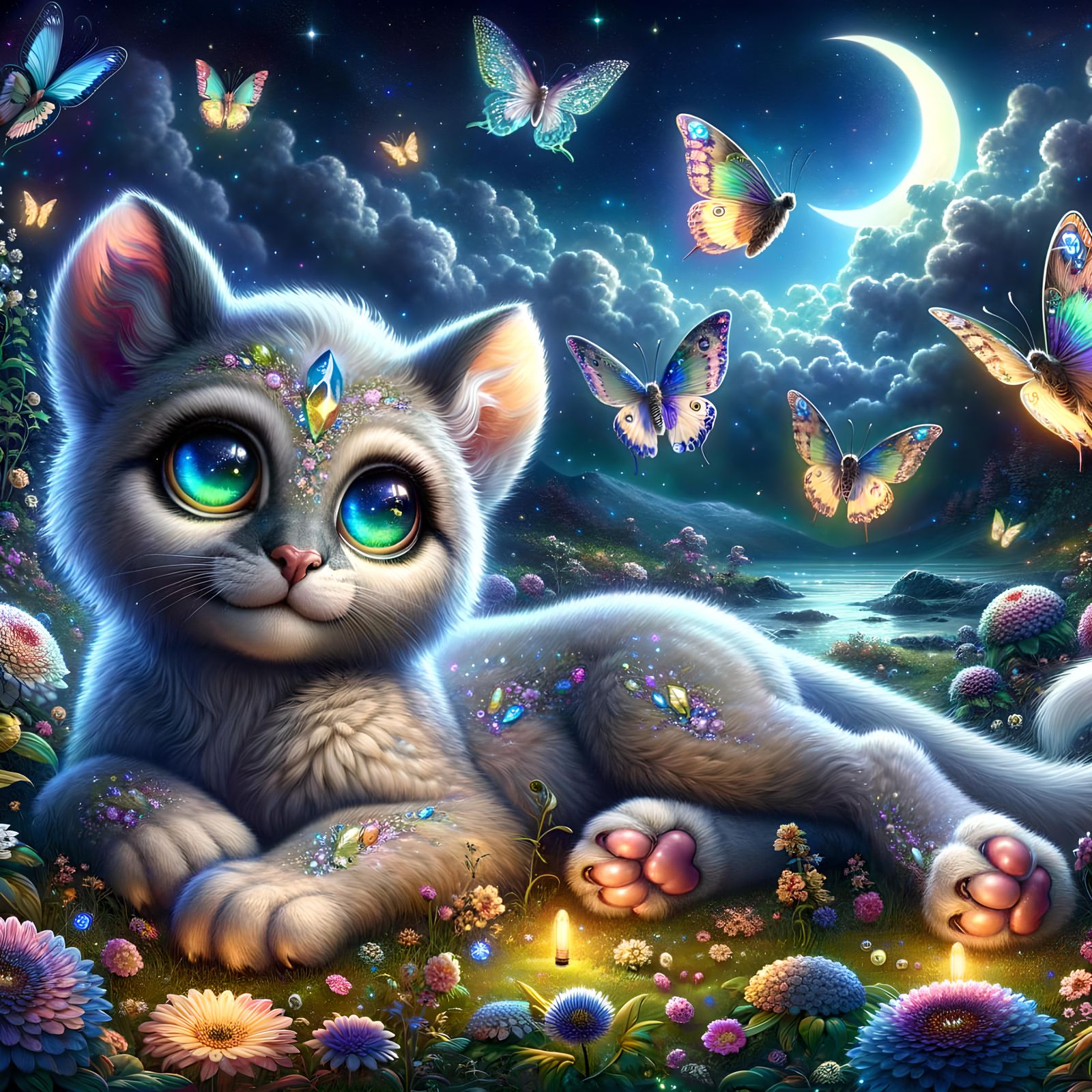 Night Cub in a Romanticist Meadow, Digital 3D Art