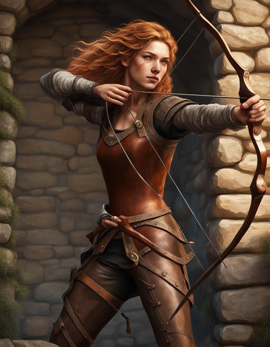 Hyperrealistic Female Archer in Dark Fantasy Style