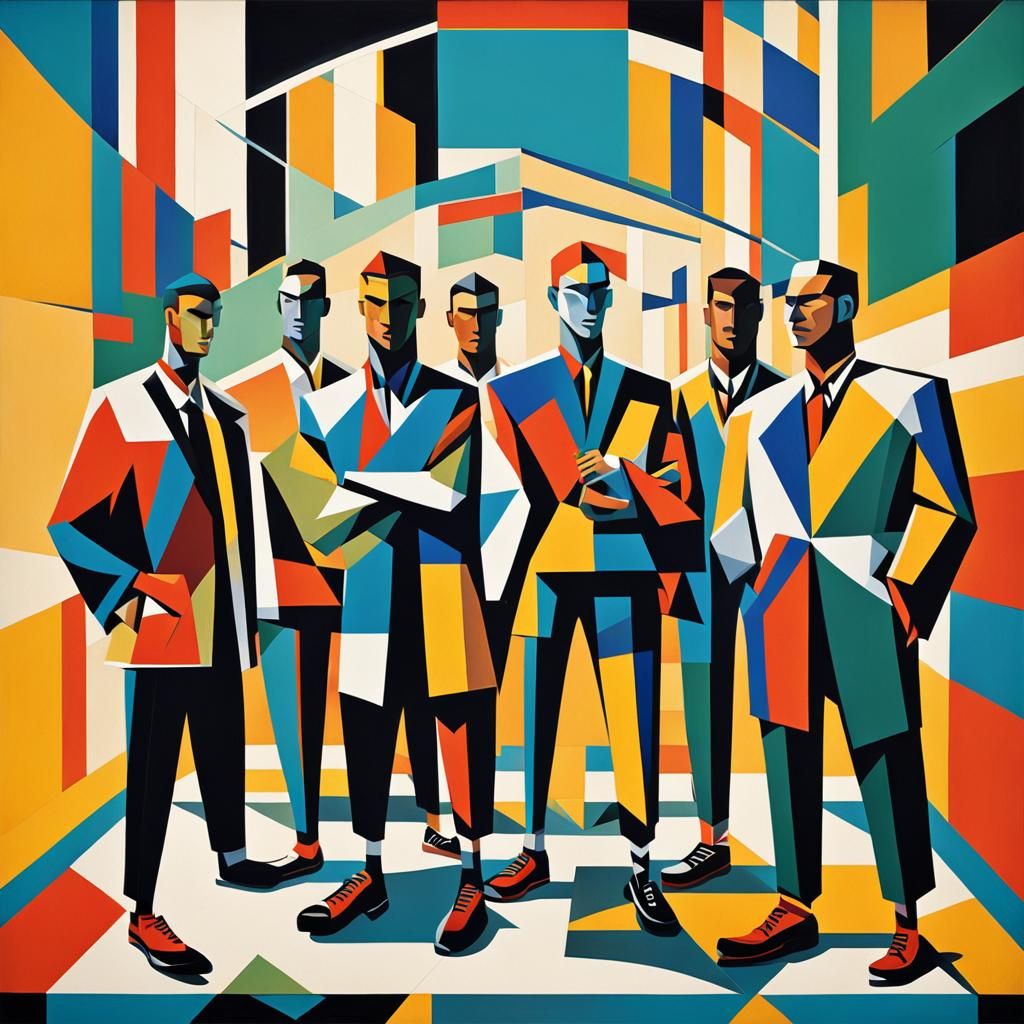 Cubist Sports Team in a Geometric Stadium
