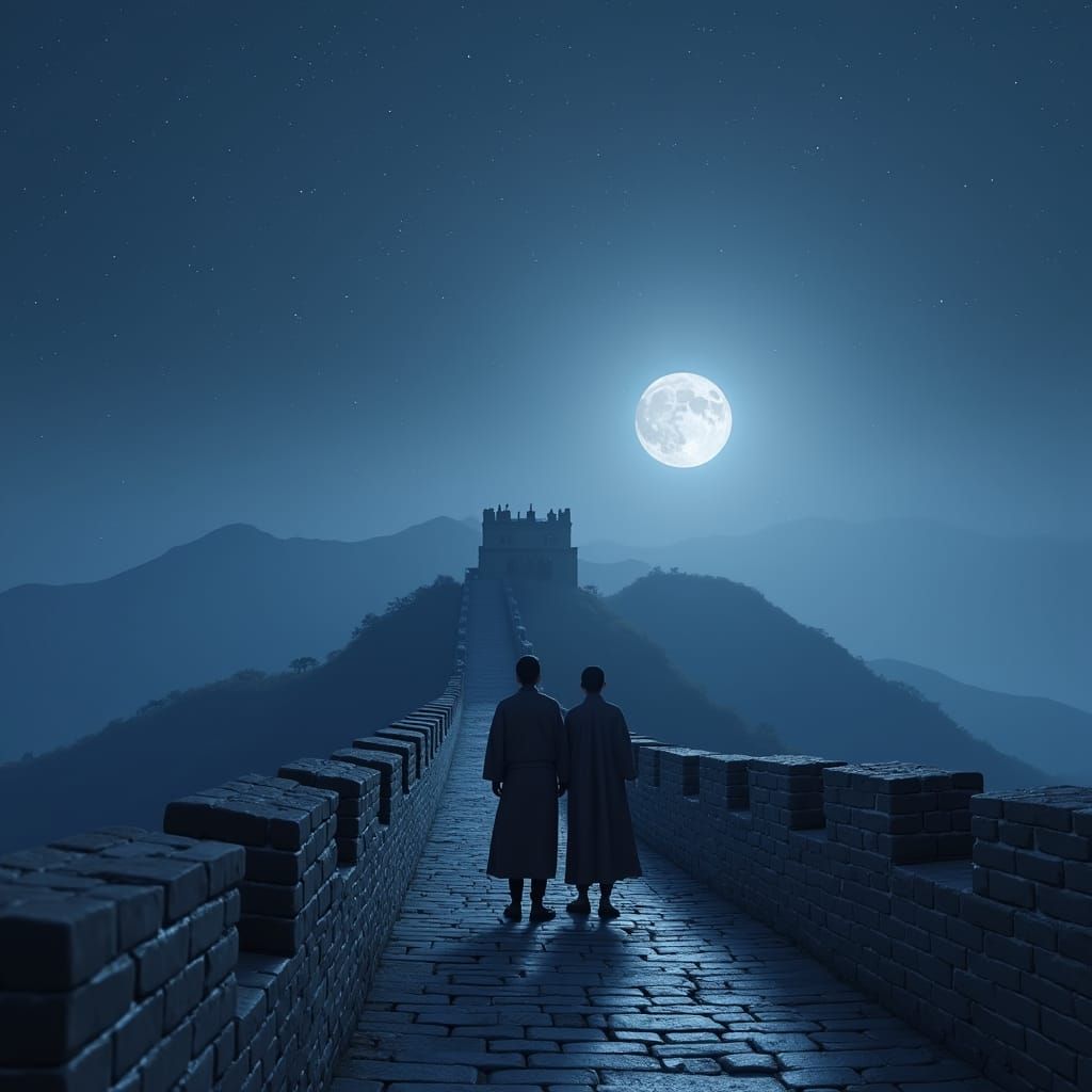 Great Wall of China at Night in Dreamy Haze