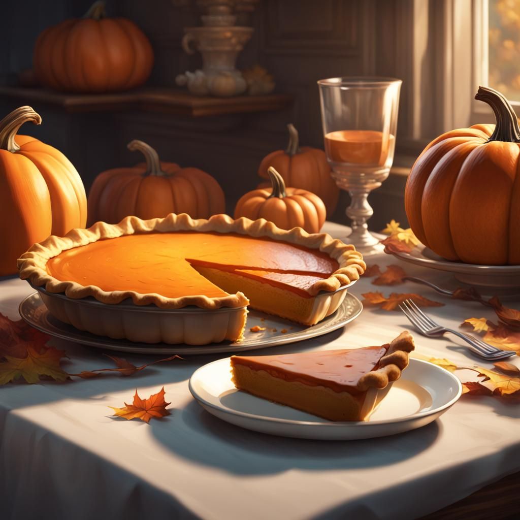 Detailed Pumpkin Pie Portrait in Art Nouveau Style