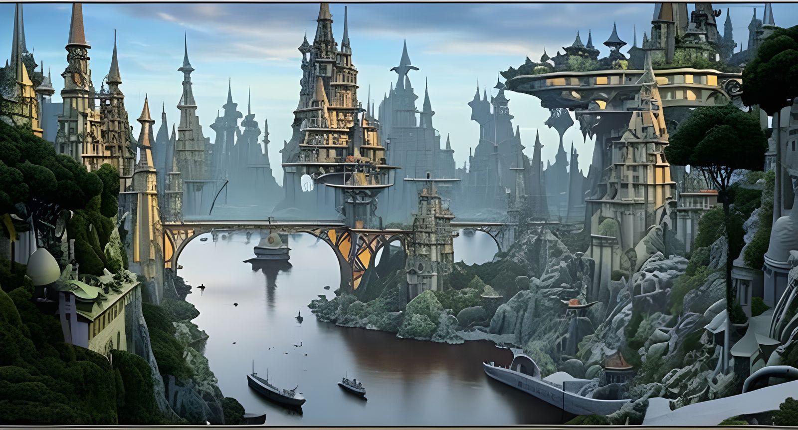 Futuristic Cityscape with Bizarre Creatures in Hyper-Real St...