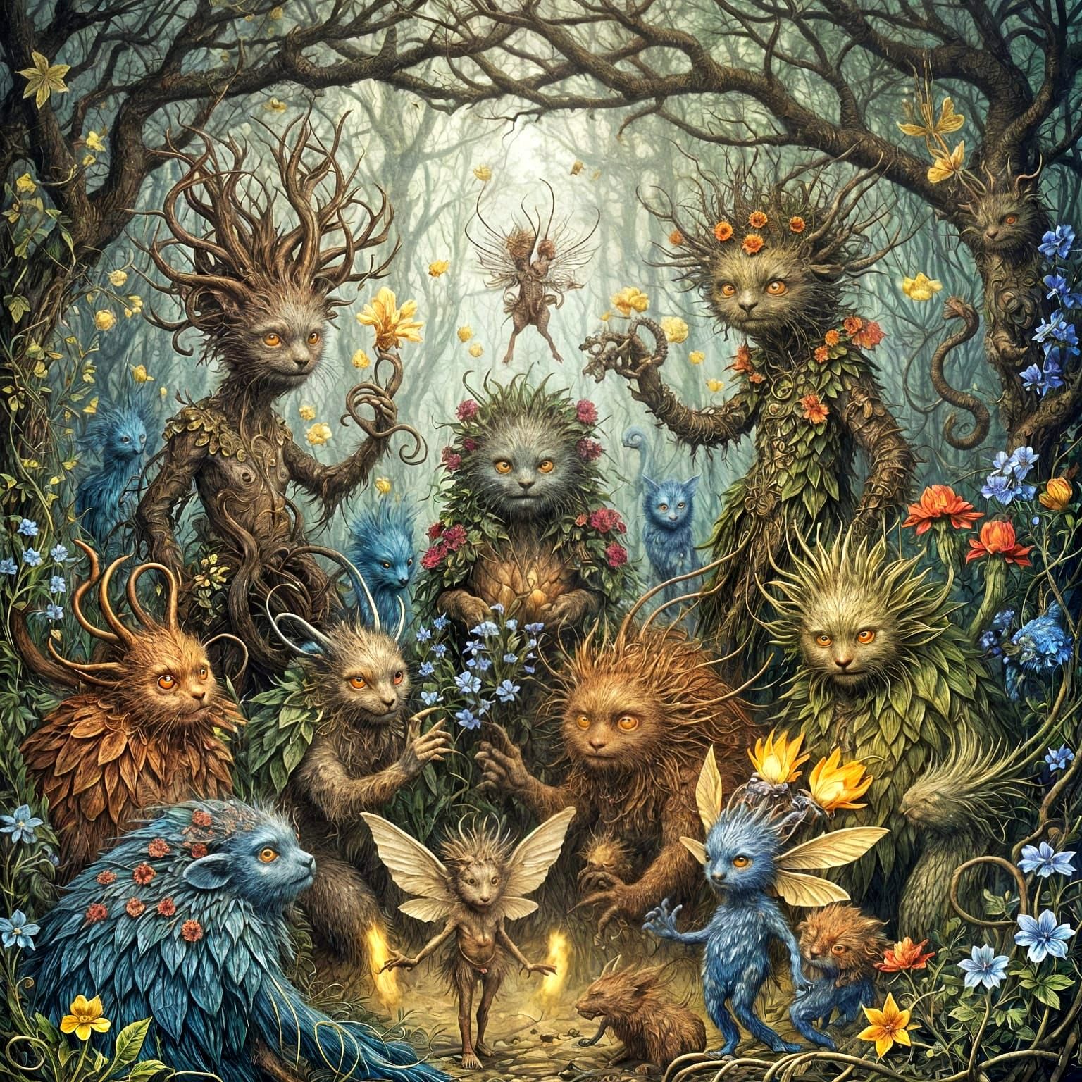 Whimsical Forest Creatures in Detailed Fantasy Art