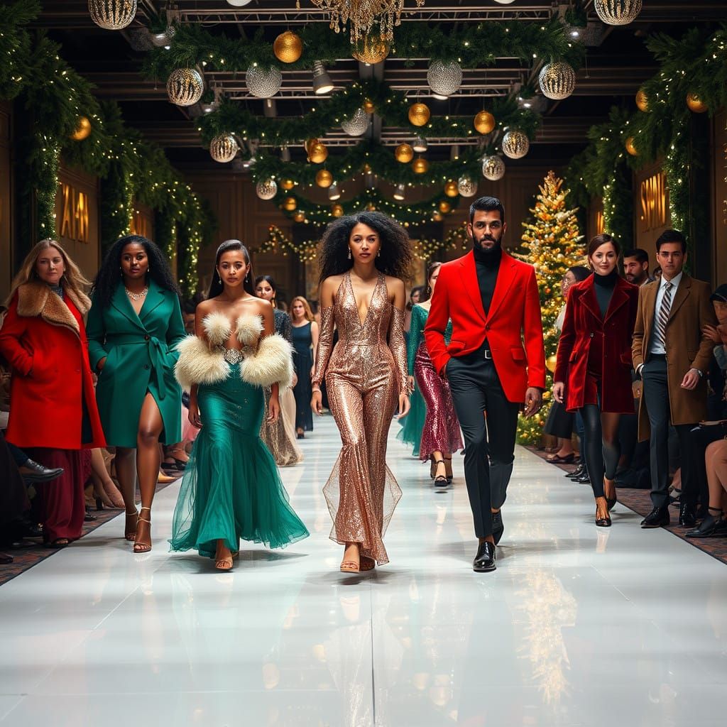 Holiday Runway Fashion Extravaganza in Glamorous Cyberpunk S...