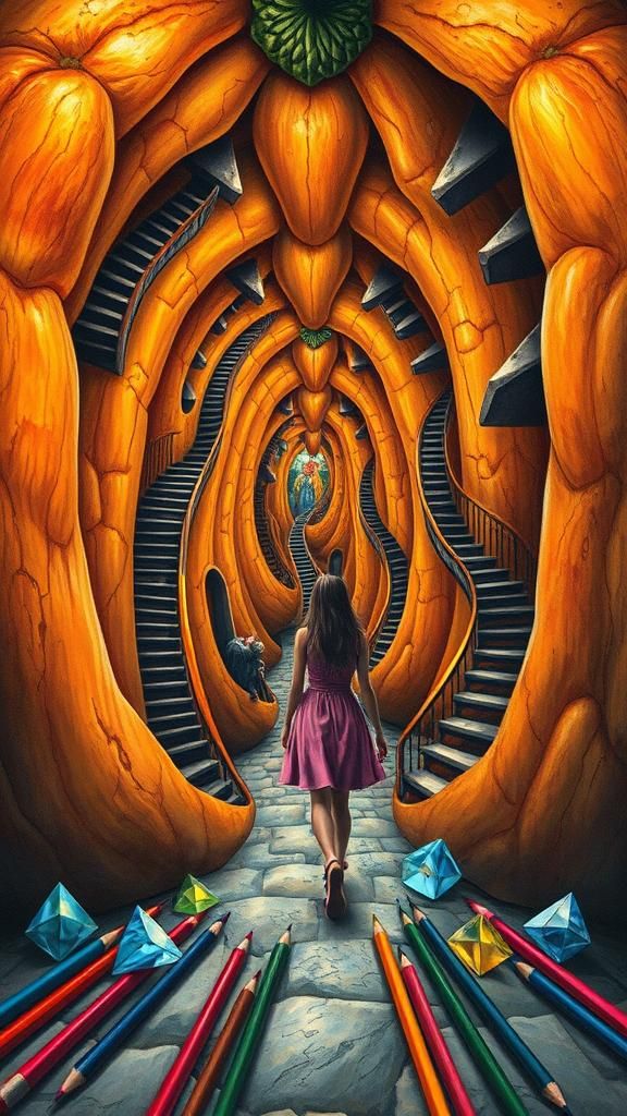 Halloween Gourd labyrinth by MC Escher  prisms colored penci...