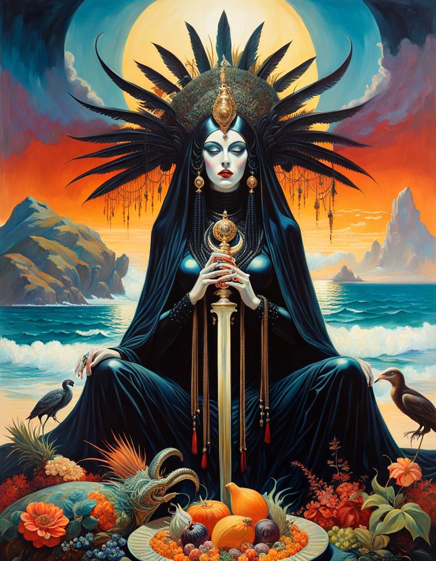 Goth Alien Goddess in Neo-Impressionist Style