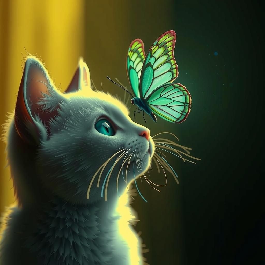 Cat and Butterfly in Ethereal 3D Render