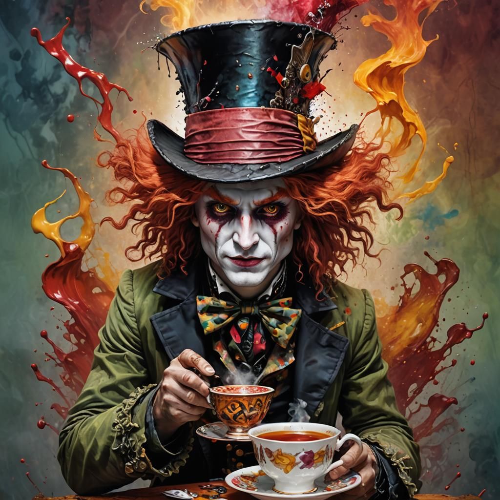 Grim Red-Haired Mad Hatter Portrait in Hyperrealistic Style