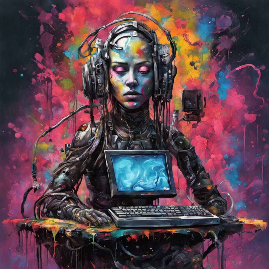 Borg Queen Cradling Computer in Graffiti Art