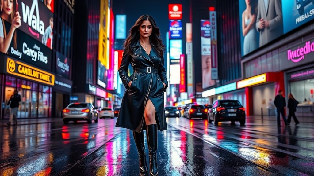 Femme Fatale in Rainy City Streets, Inspired by Film Noir