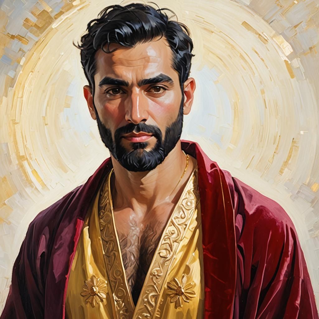 Radiant Saint in Velvet Bathrobe: Impressionist Portrait