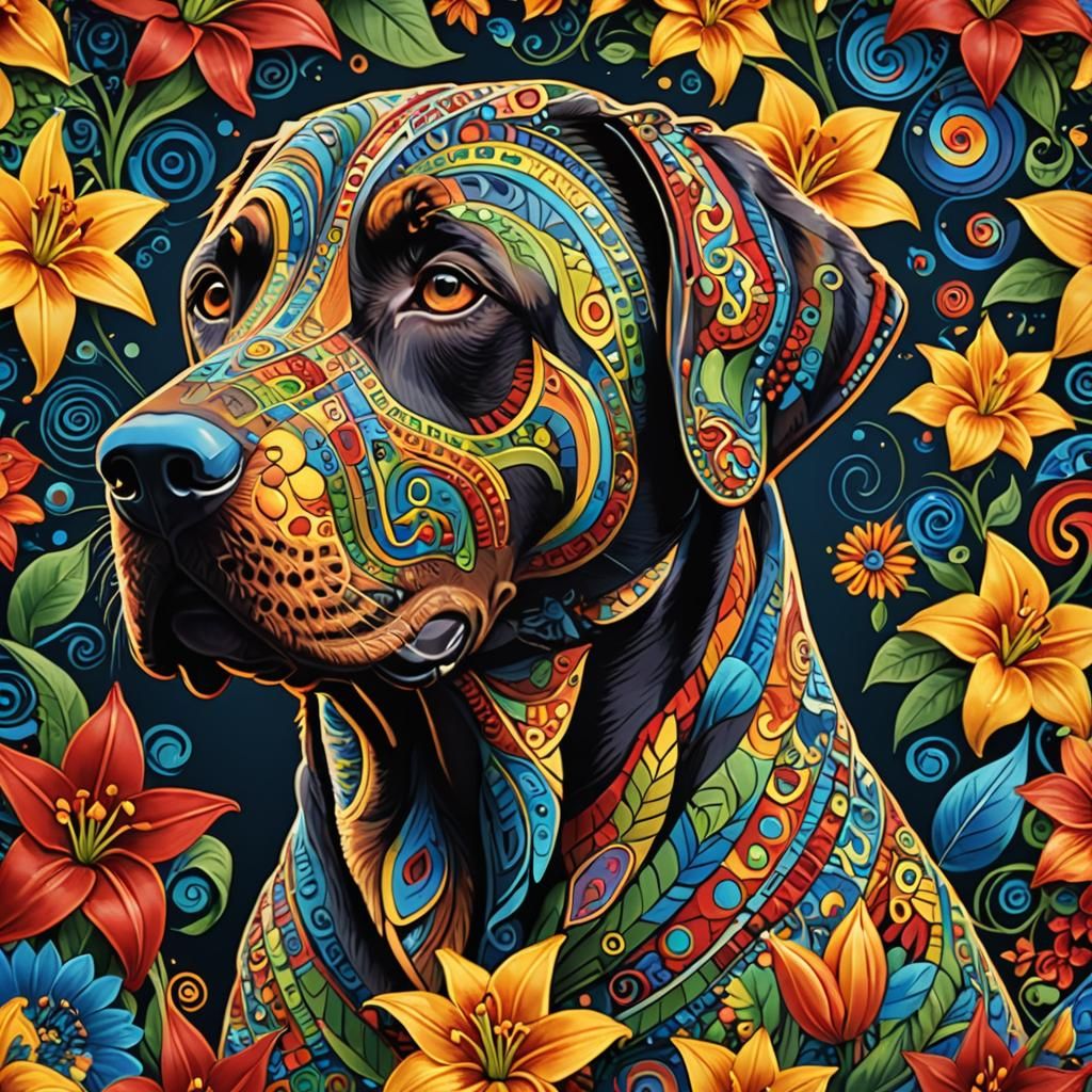Psychedelic Labrador Retriever with Mathematical Elements in...