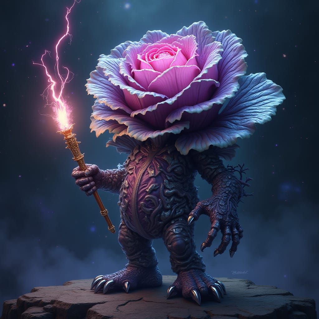 Surreal Biomechanical Cabbage with Magic Wand