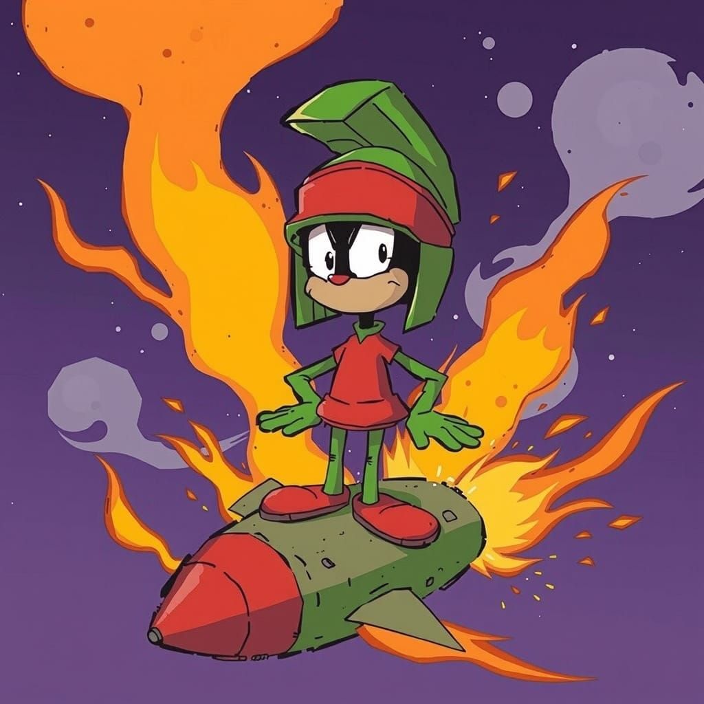 Marvin the Martian Rides Exploded Rocket