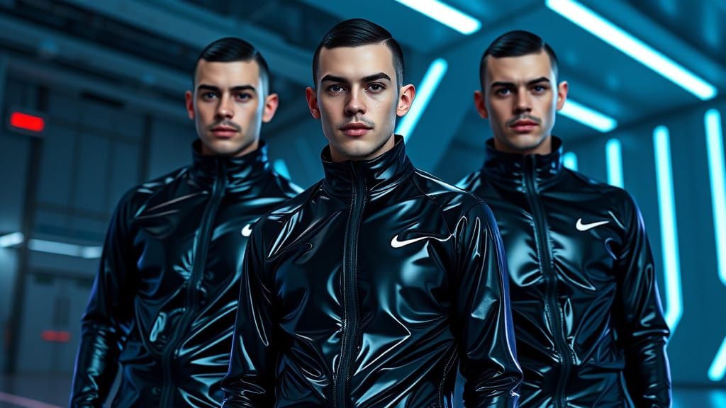 Futuristic Men in Black PVC Tracksuits