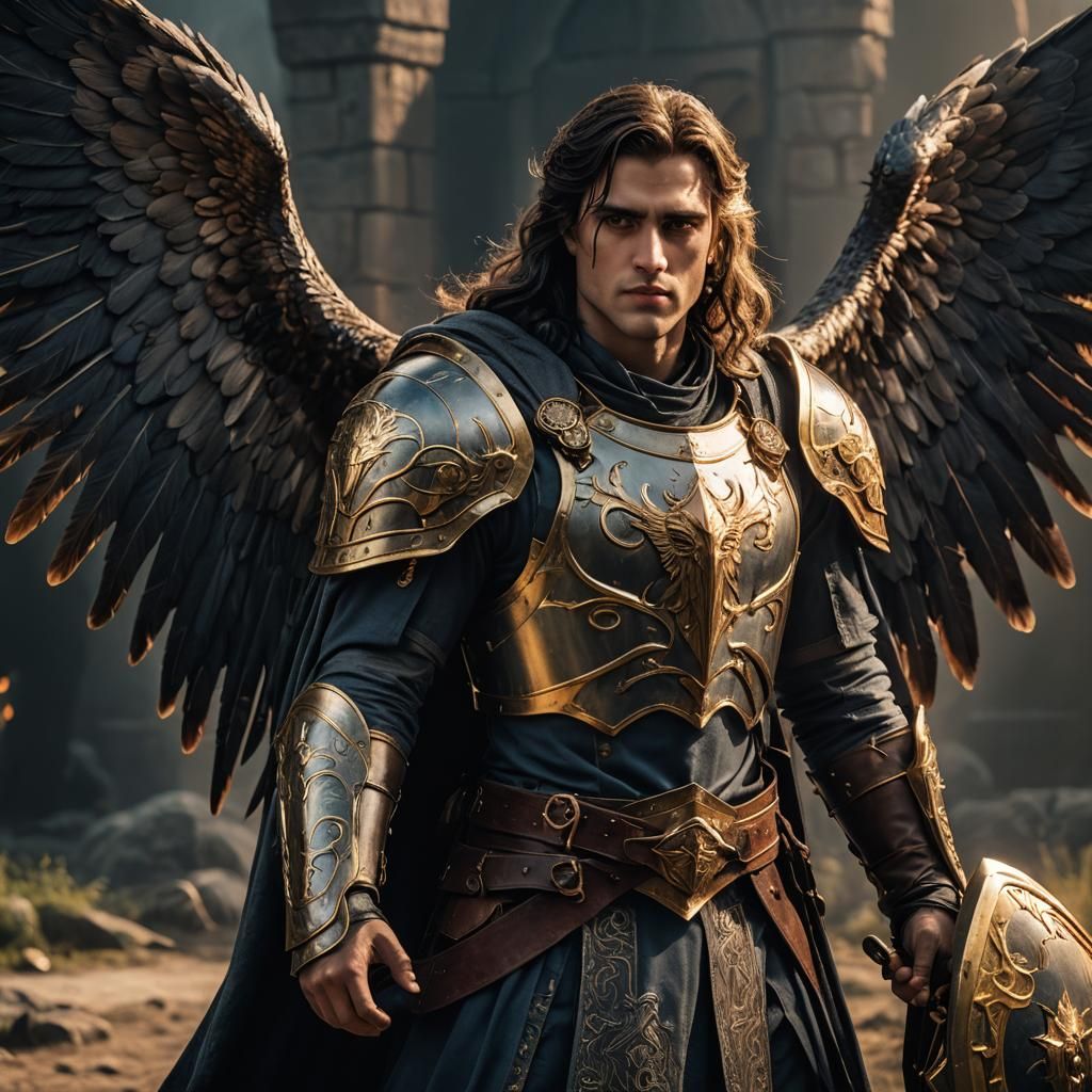 Aasimar Twilight Cleric with Wings: Cinematic Still