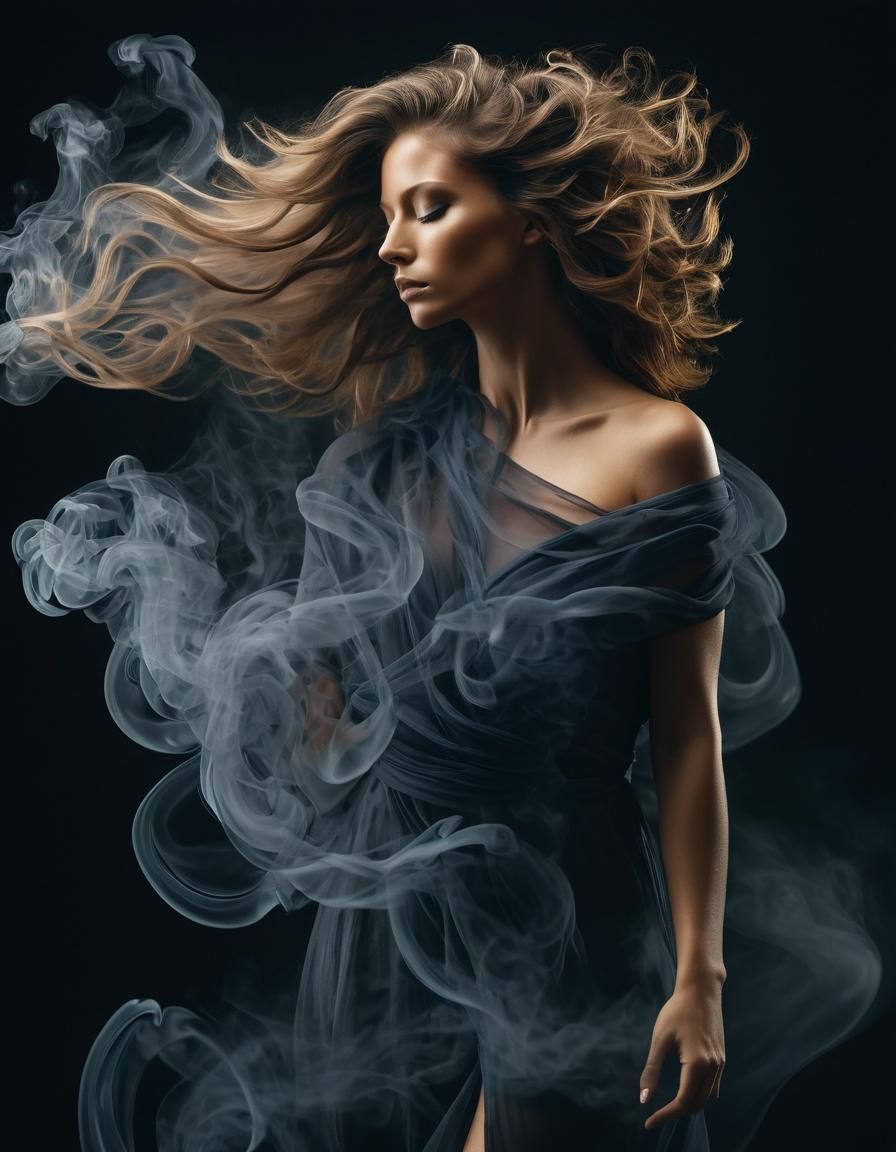 Elegant Smoke Woman in Flowing Cinematic Style