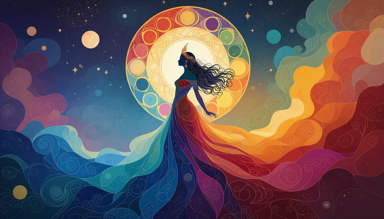 Cosmic Goddess Emerges from Rainbow Nebula