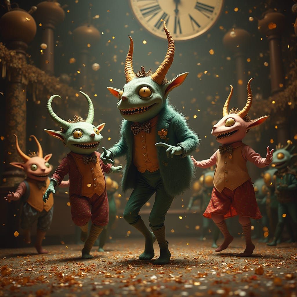 Monsters Dancing at Opulent New Year's Ball