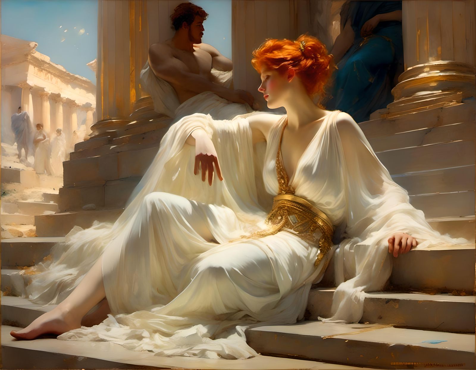 Greek Agora Scene in Edwardian Pastel Style