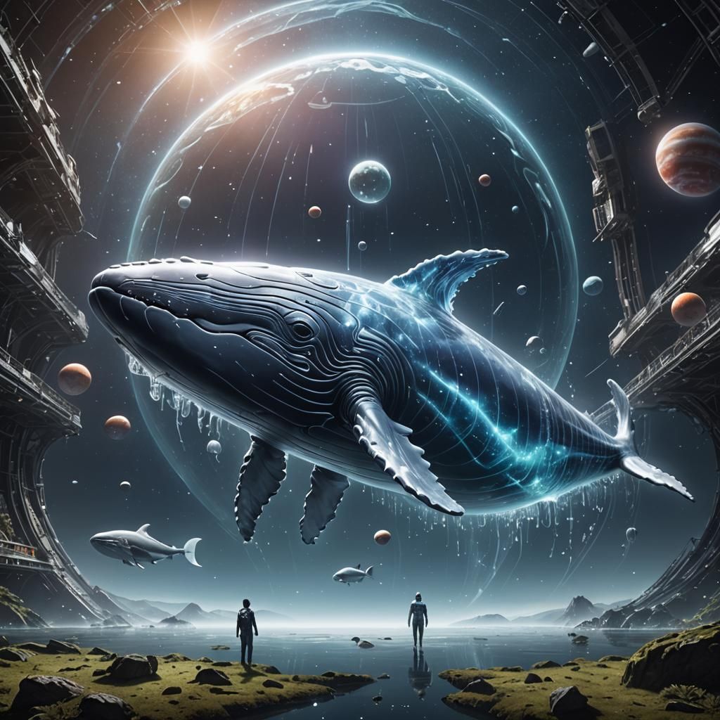 Bioluminescent Whale Floating in Open Space