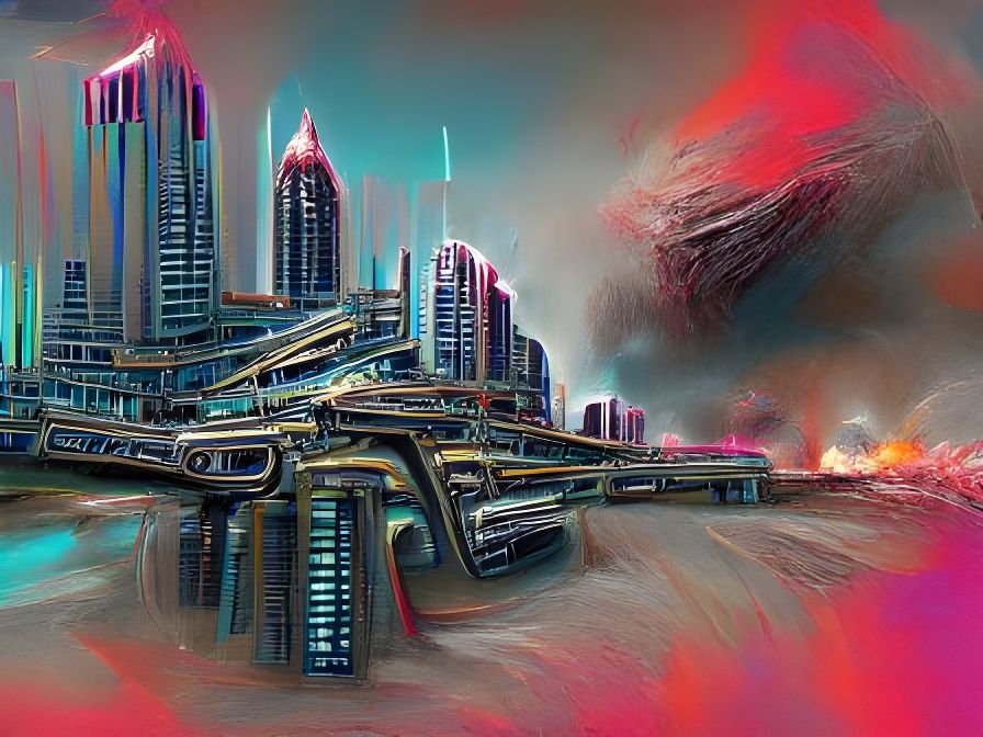 Sci-Fi City in Auto-Destructive Art Style