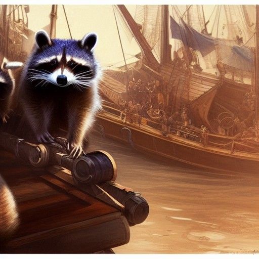 Raccoons Load Cannon on Pirate Ship