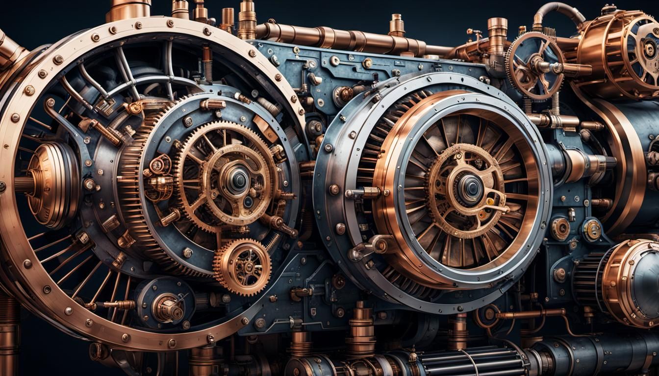 Steampunk Futuristic Engine Close-Up: Hyperrealistic Techno ...