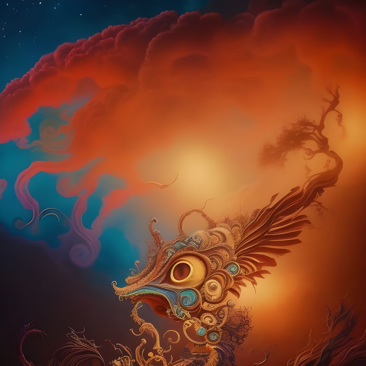 Ethereal Cosmic Dragon Body Horror in Acrylic Paint