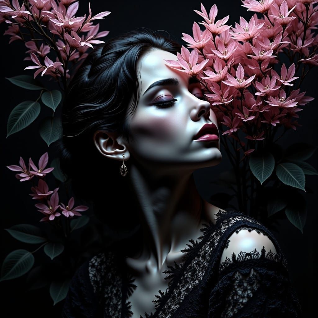 Dark Pop Surrealism with Light Pink Accents