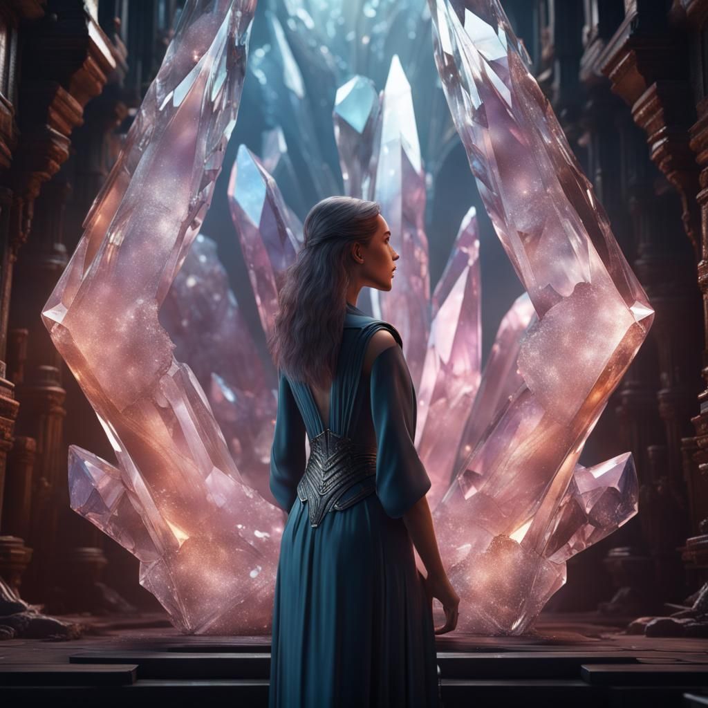 Woman Trapped Inside Crystal: Detailed Matte Painting