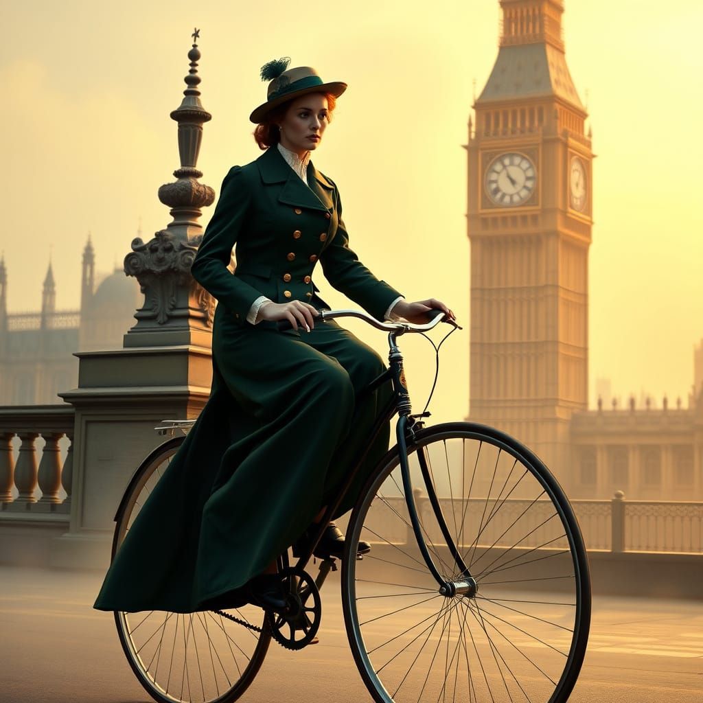 Elegant Victorian Lady Rides Penny Farthing Past Big Ben in ...