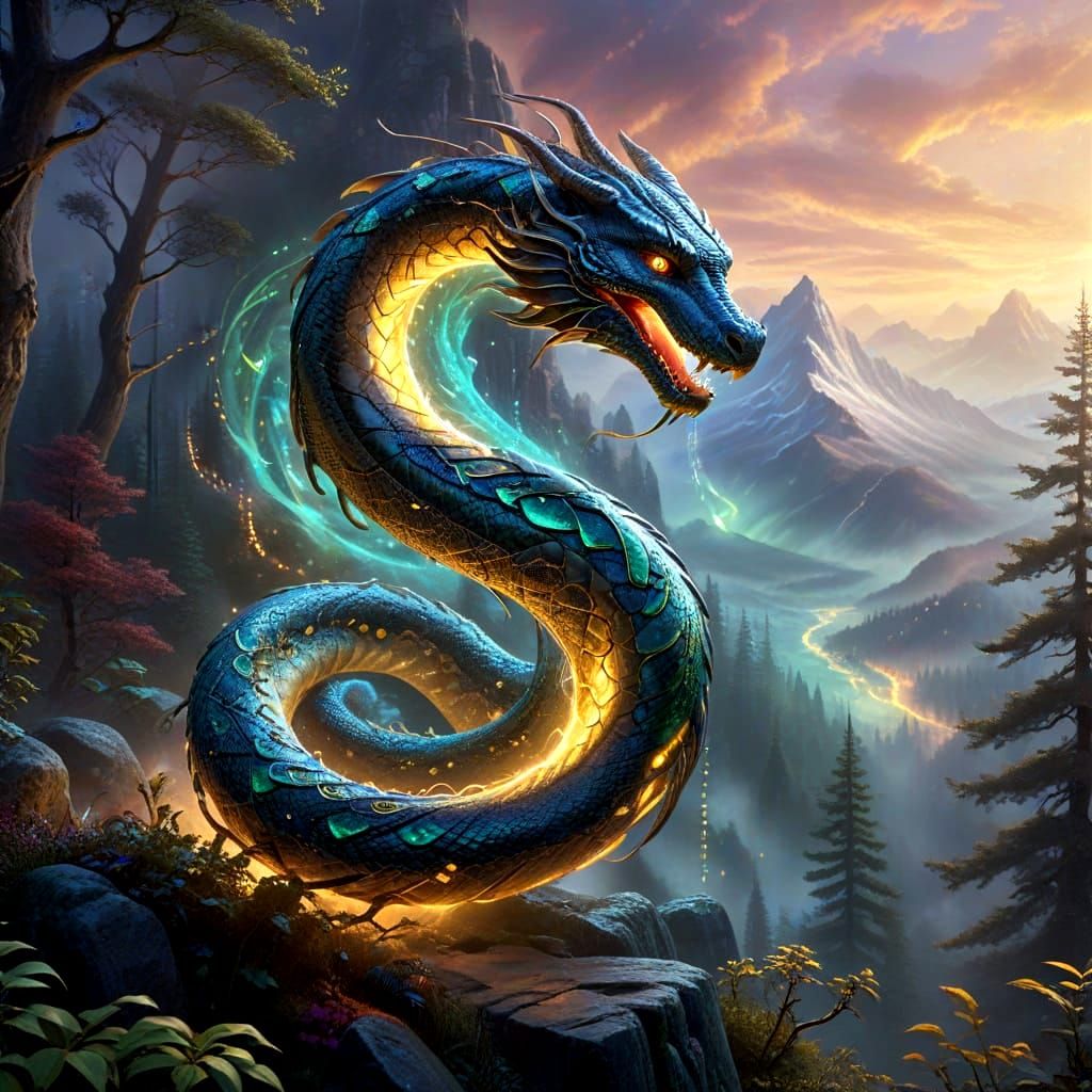 Midgard Serpent Encircling Earth: Ethereal Fantasy