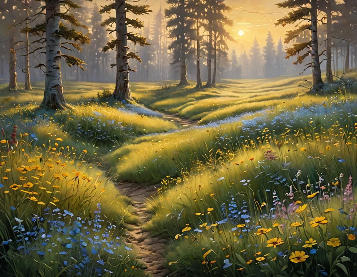 Mystical Twilight Forest: An Oil Painting