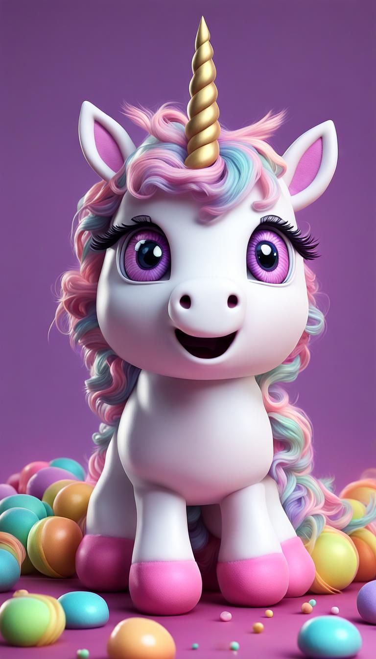 Adorable Unicorn Plushie in Pixar Candy Style