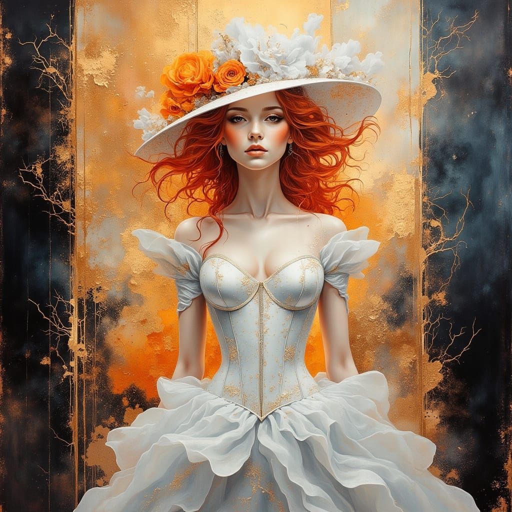 Elegant Futuristic Lady with Flaming Red Hair