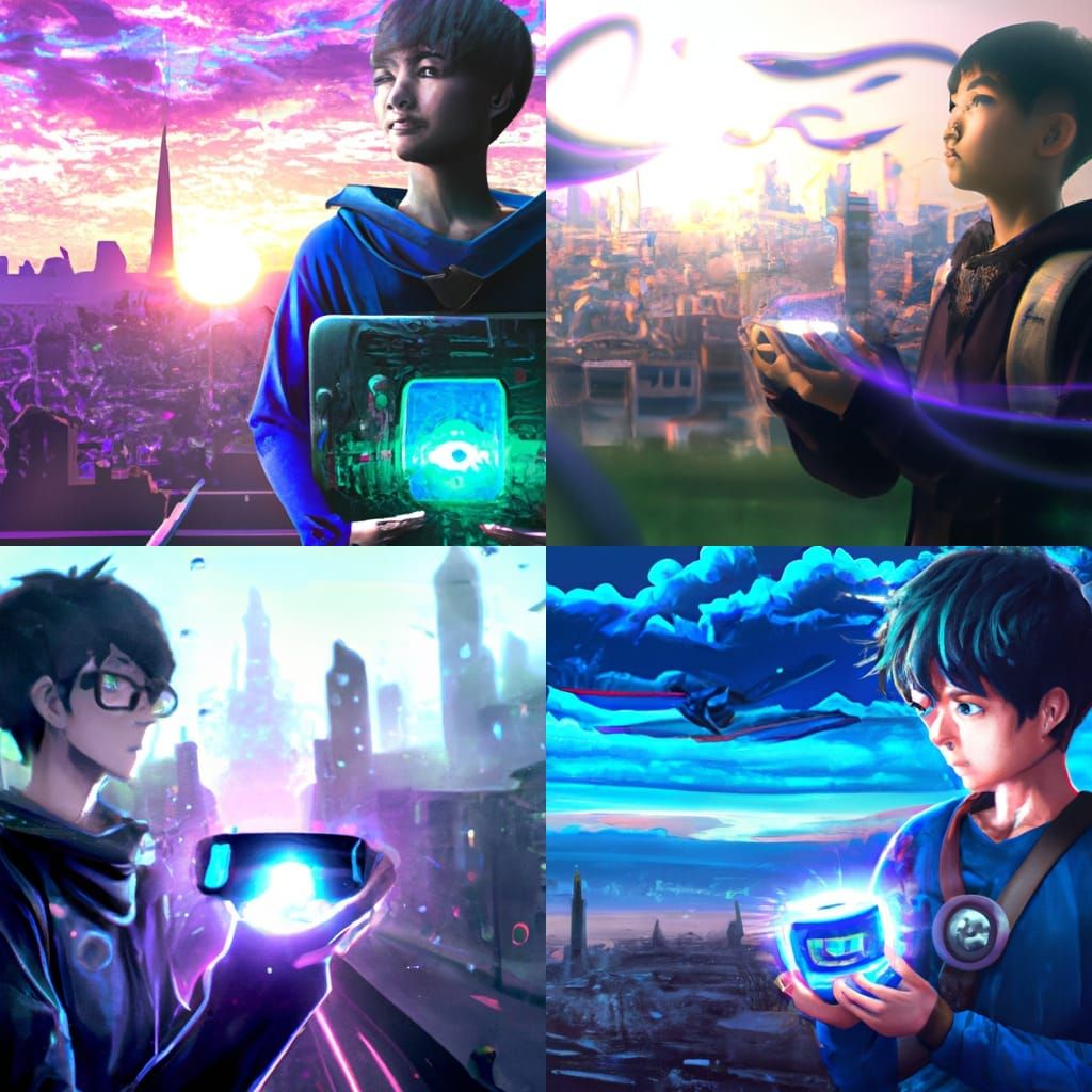 Boy and Futuristic City in Anime Style